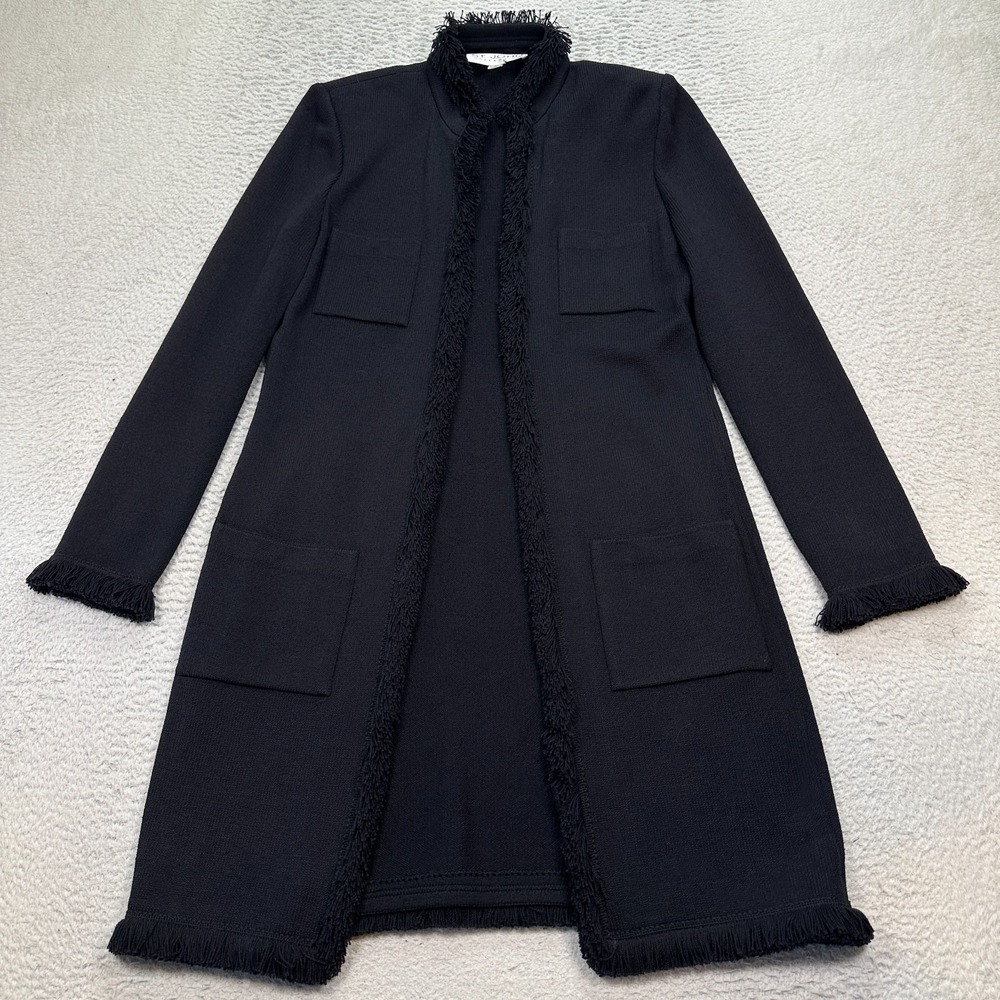 St. John Collection Black Wool Blend Rockstar Santana Knit Fringe Jacket Size 4